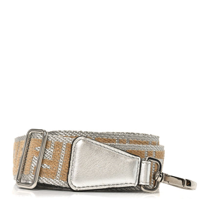Fendi Jacquard Ribbon Vitello King FF Bi-Color Intreccio Adjustable Strap You Silver Beige 1 of 5