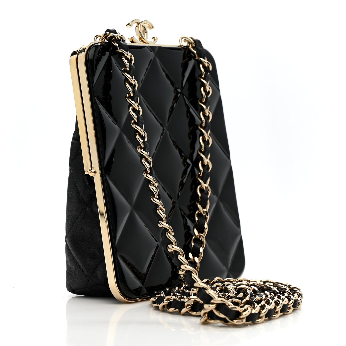 Lambskin Plexi Quilted CC Evening Clutch With Chain Black