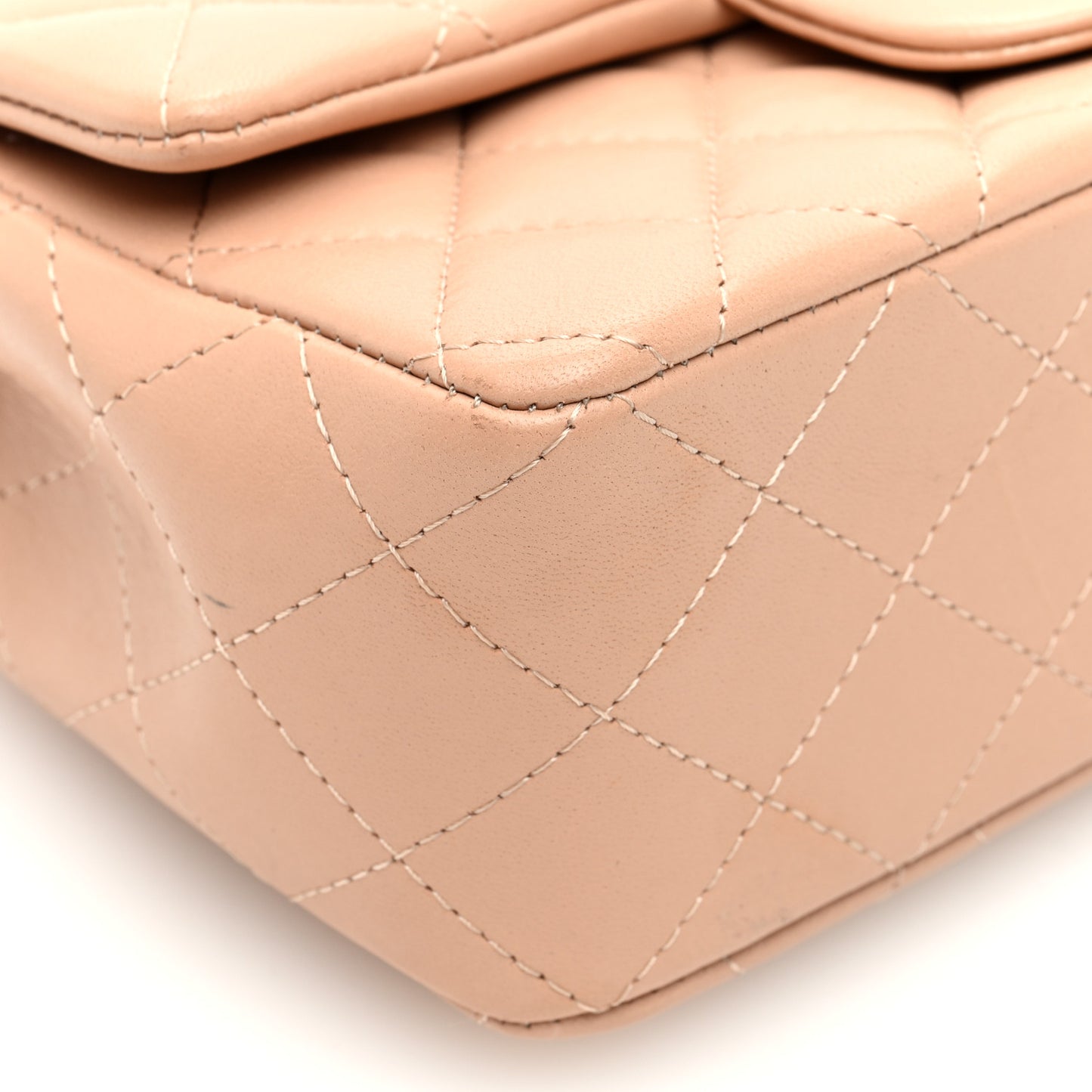 Lambskin Quilted Mini Top Handle Rectangular Flap Beige