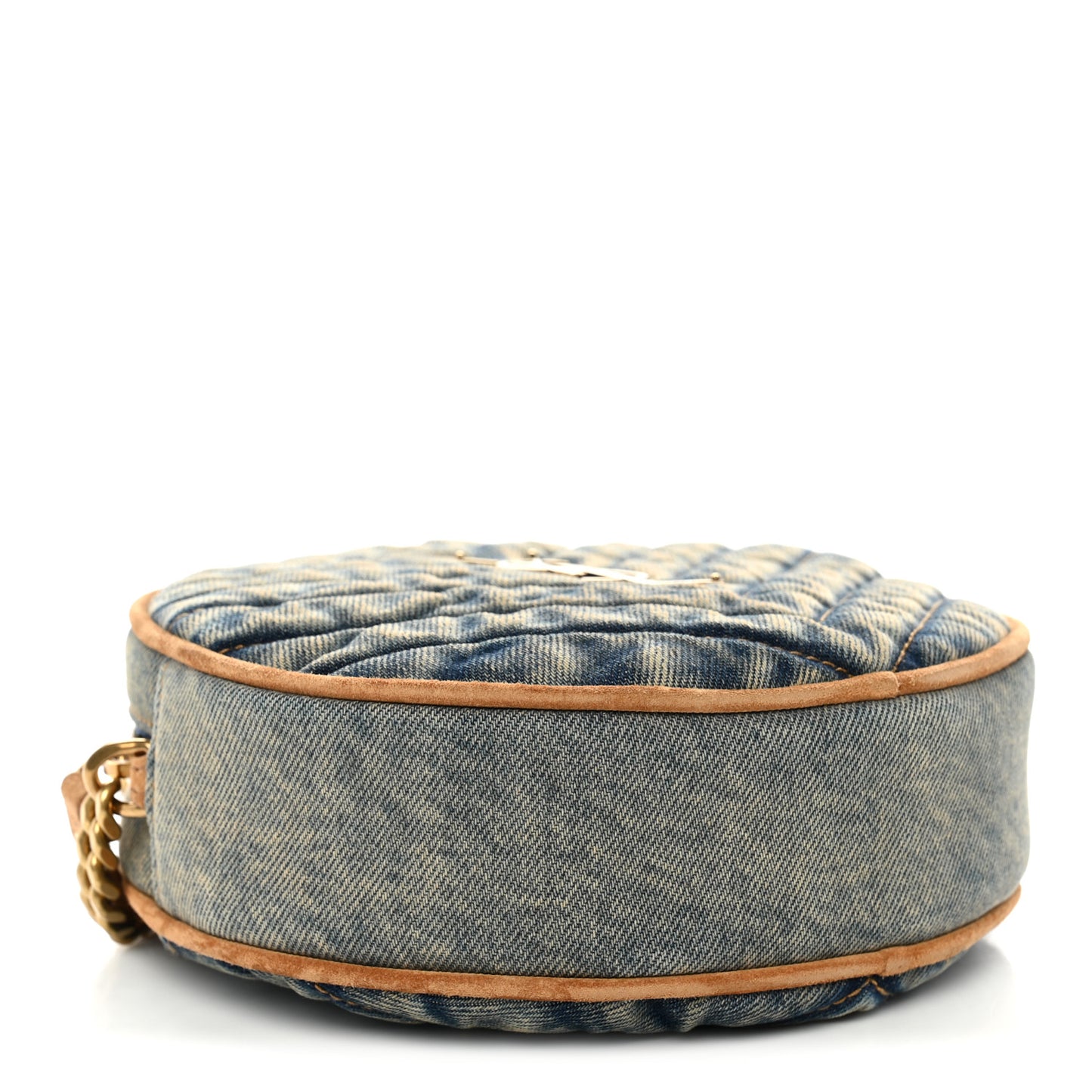 Denim Quilted Monogram Round Crossbody Bag Rodeo Blue