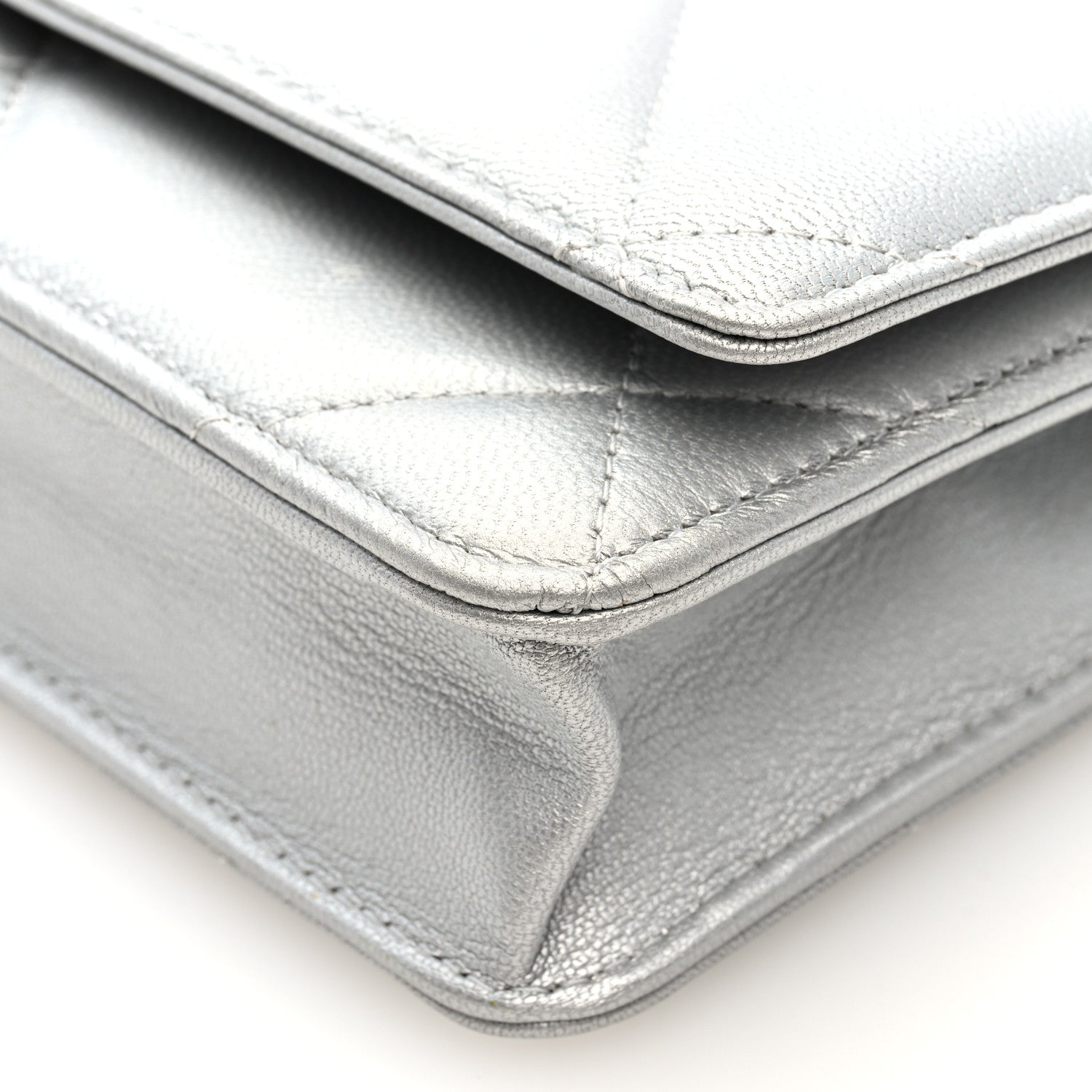 Chanel Metallic Lambskin Quilted Chanel 19 Wallet On Chain WOC Silver 10 of 11