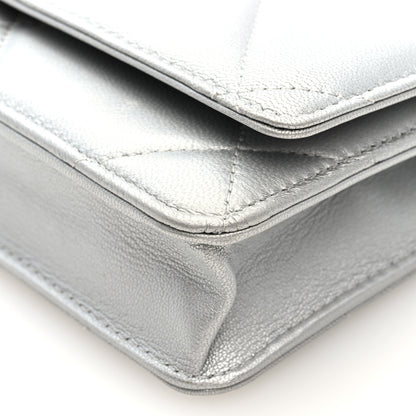 Chanel Metallic Lambskin Quilted Chanel 19 Wallet On Chain WOC Silver 10 of 11