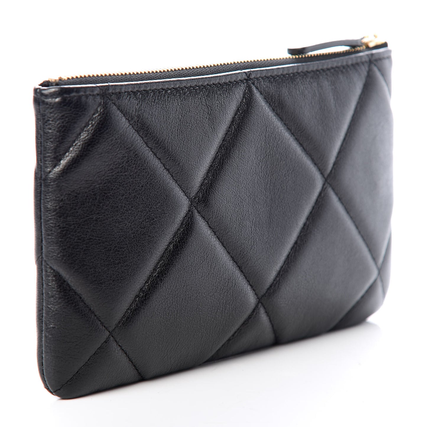 Shiny Goatskin Quilted Small Chanel 19 Pouch Black