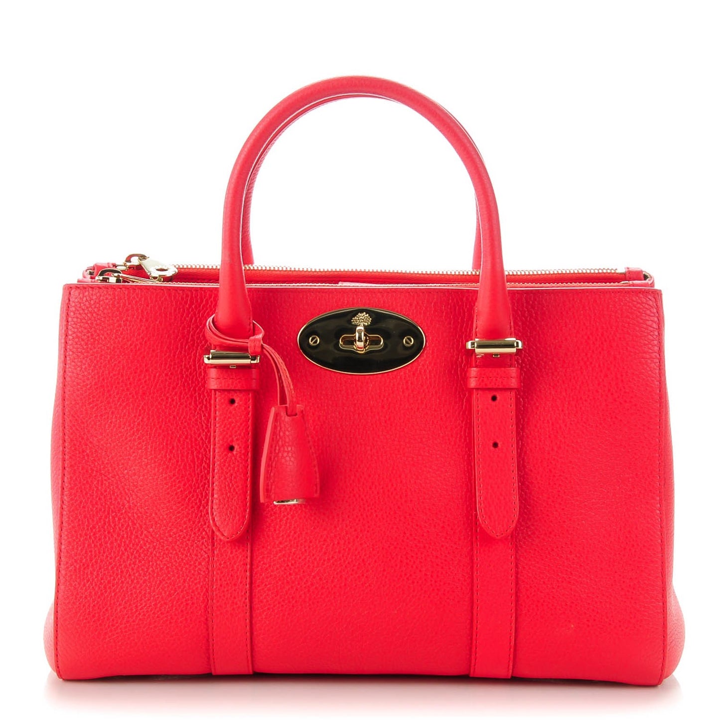 Classic Grain Calfskin Small Bayswater Double Zip Tote Scarlet