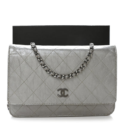Chanel Metallic Aged Calfskin Quilted Wallet on Chain WOC Silver 12 of 12