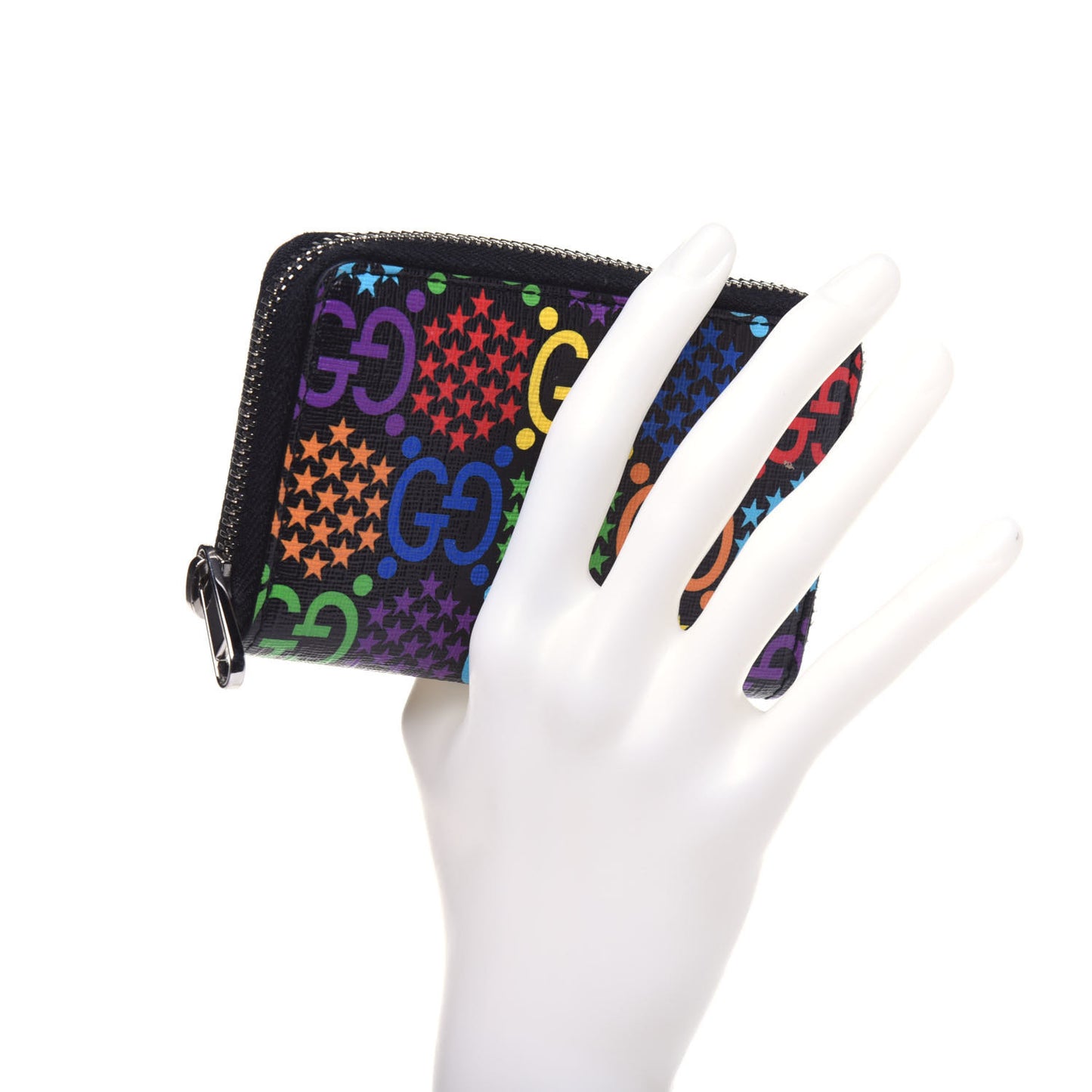 GG Supreme Monogram Psychedelic Zip Around Card Case Wallet Black