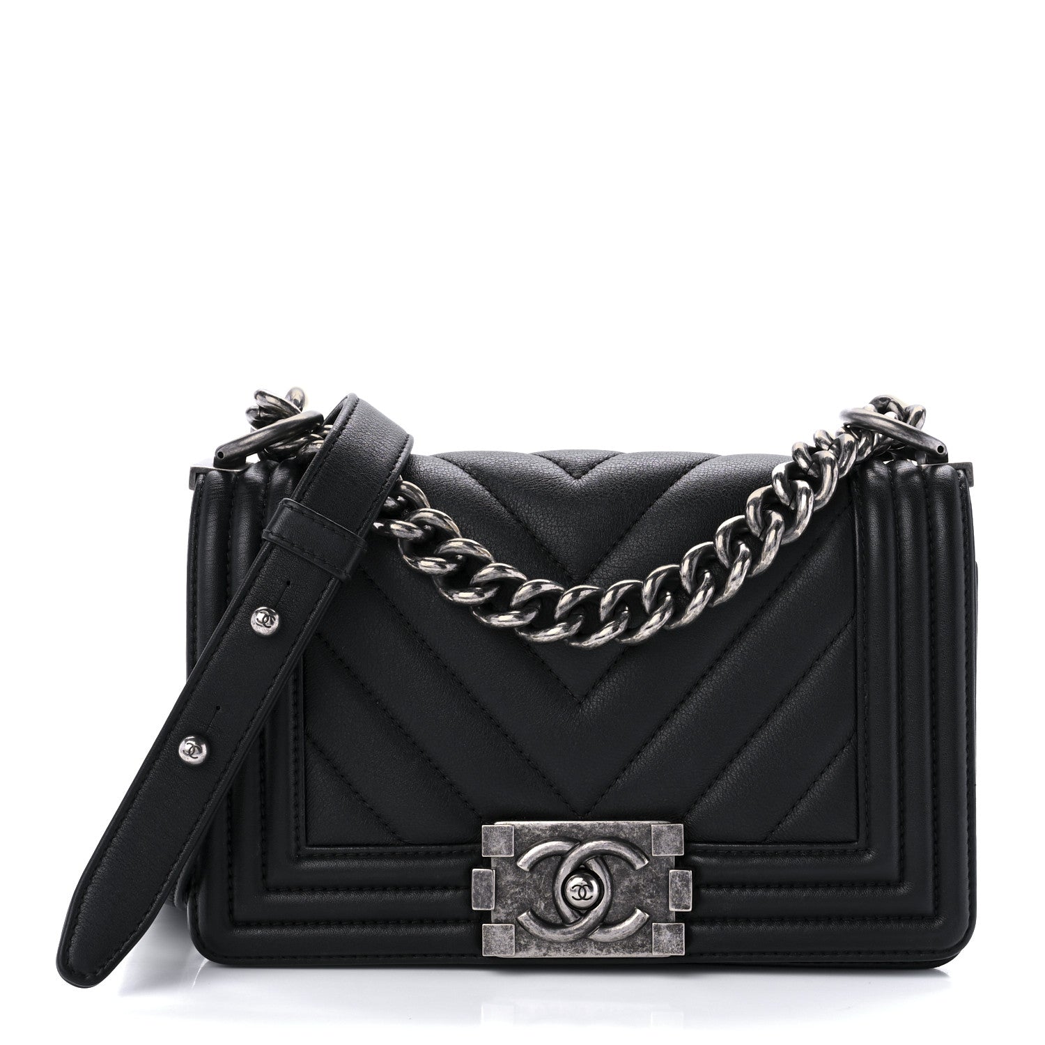 Chanel Calfskin Chevron Quilted Small Boy Flap Black 1 of 9