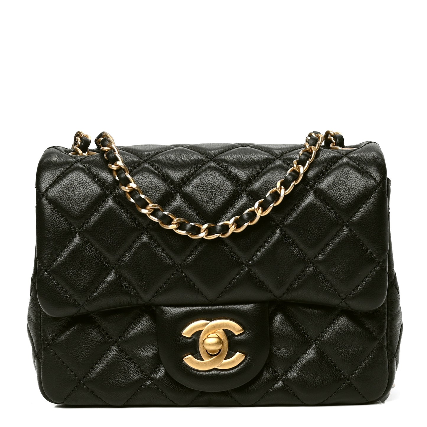 Lambskin Quilted Mini Pearl Crush Flap Black