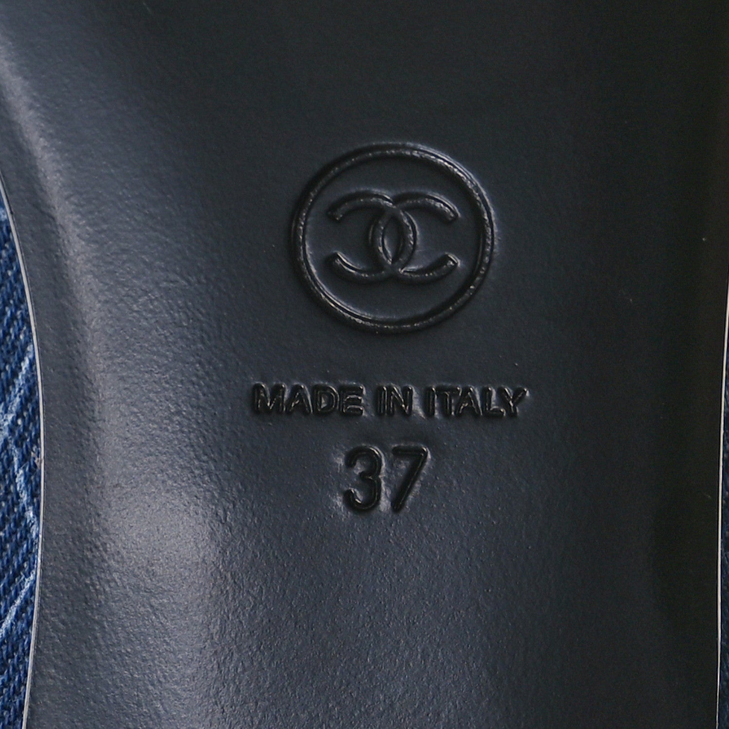 Chanel Denim Printed Quilt CC Cap Toe Ballerina Flats 37 Navy Blue Dark Grey 7 of 9