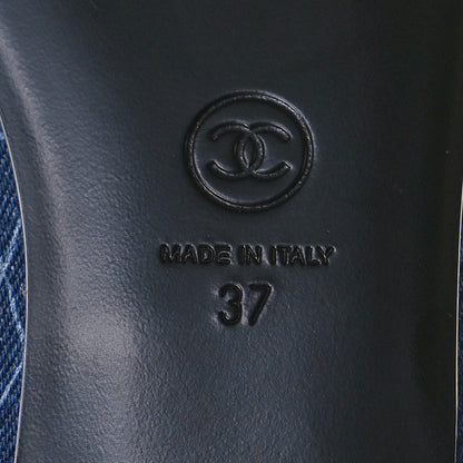 Chanel Denim Printed Quilt CC Cap Toe Ballerina Flats 37 Navy Blue Dark Grey 7 of 9