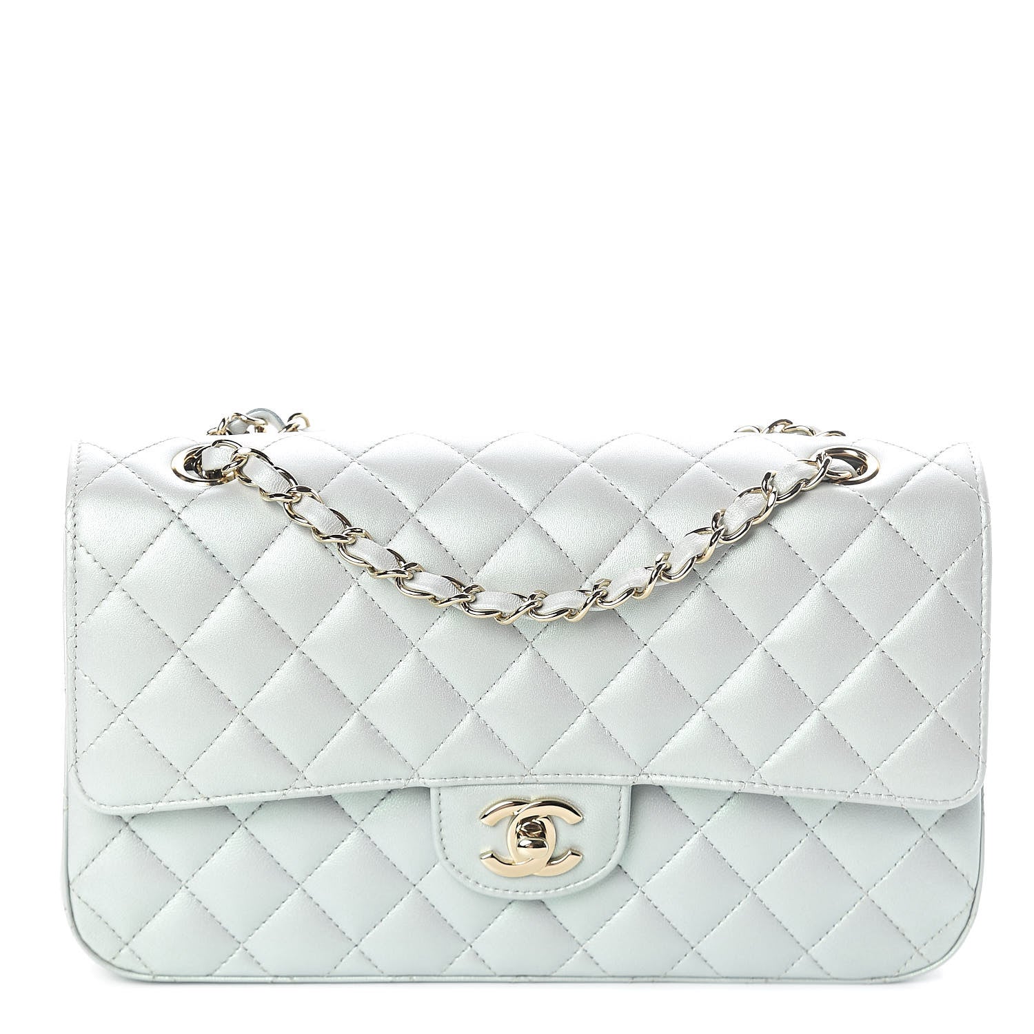 Chanel Iridescent Lambskin Quilted Medium Double Flap Light Blue 1 of 12