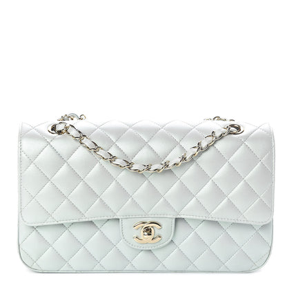 Chanel Iridescent Lambskin Quilted Medium Double Flap Light Blue 1 of 12
