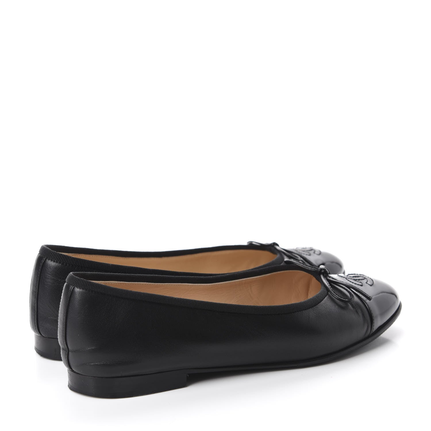 Chanel Lambskin Patent Cap Toe Ballerina Flats 39 Black 4 of 12