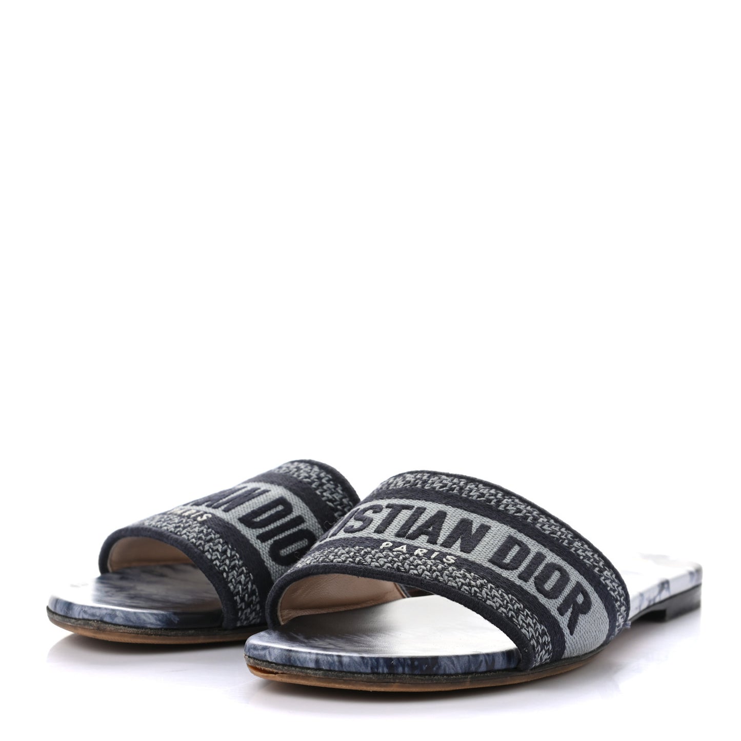 Canvas Tie and Dior Embroidered Dway Flat Slide Sandals 37.5 Denim
