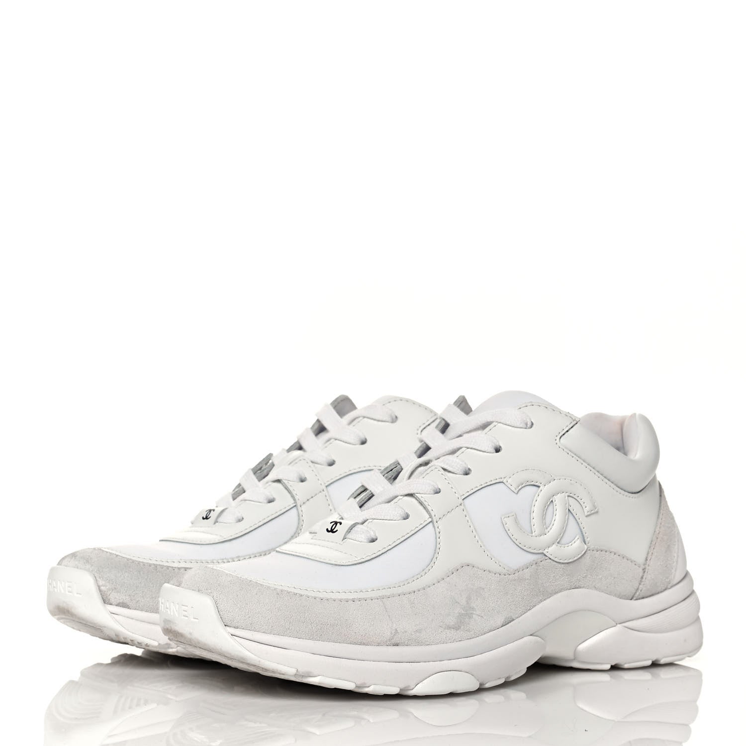 Chanel Suede Calfskin Fabric CC Sneakers 39.5 White 3 of 8