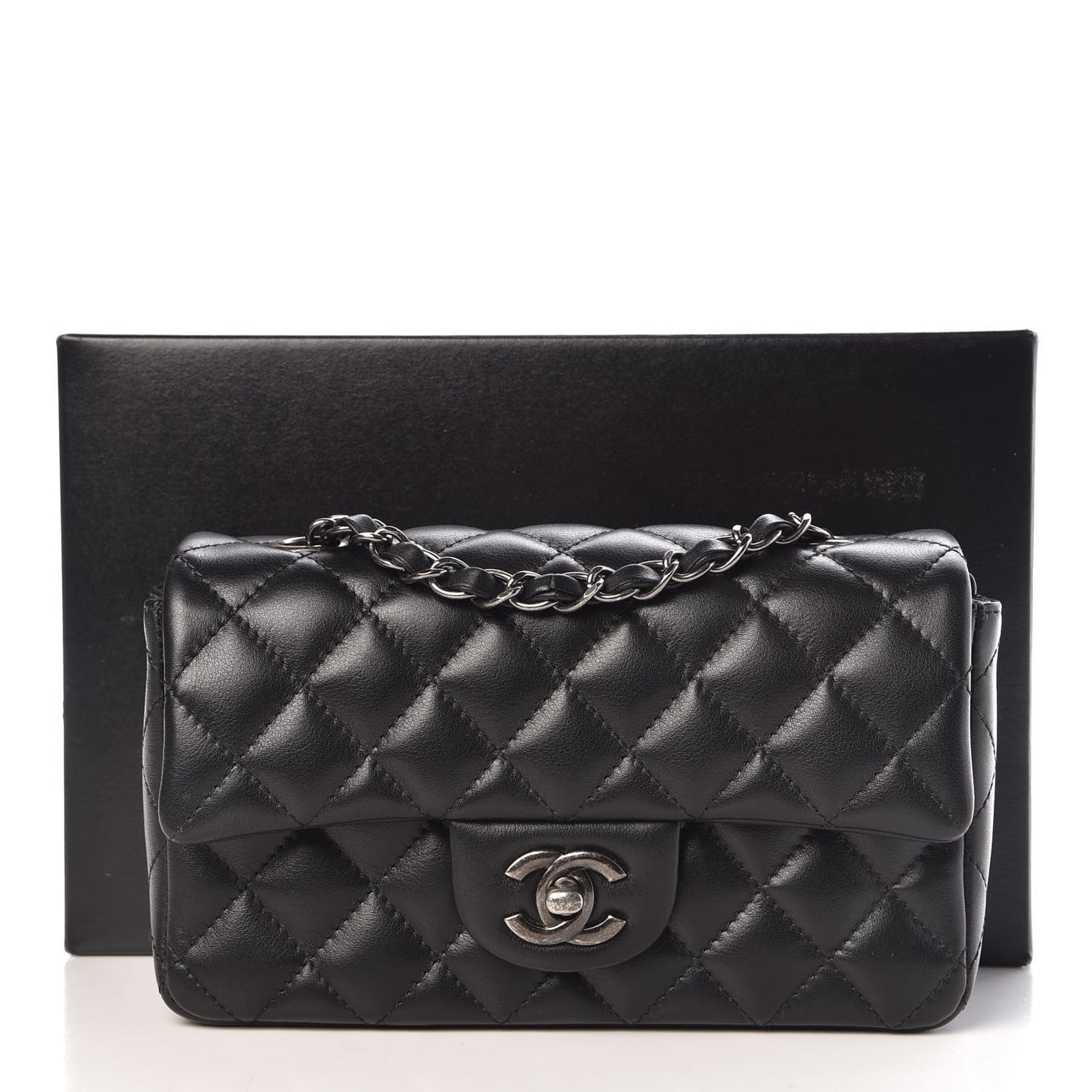 Lambskin Quilted Mini Rectangular Flap Black