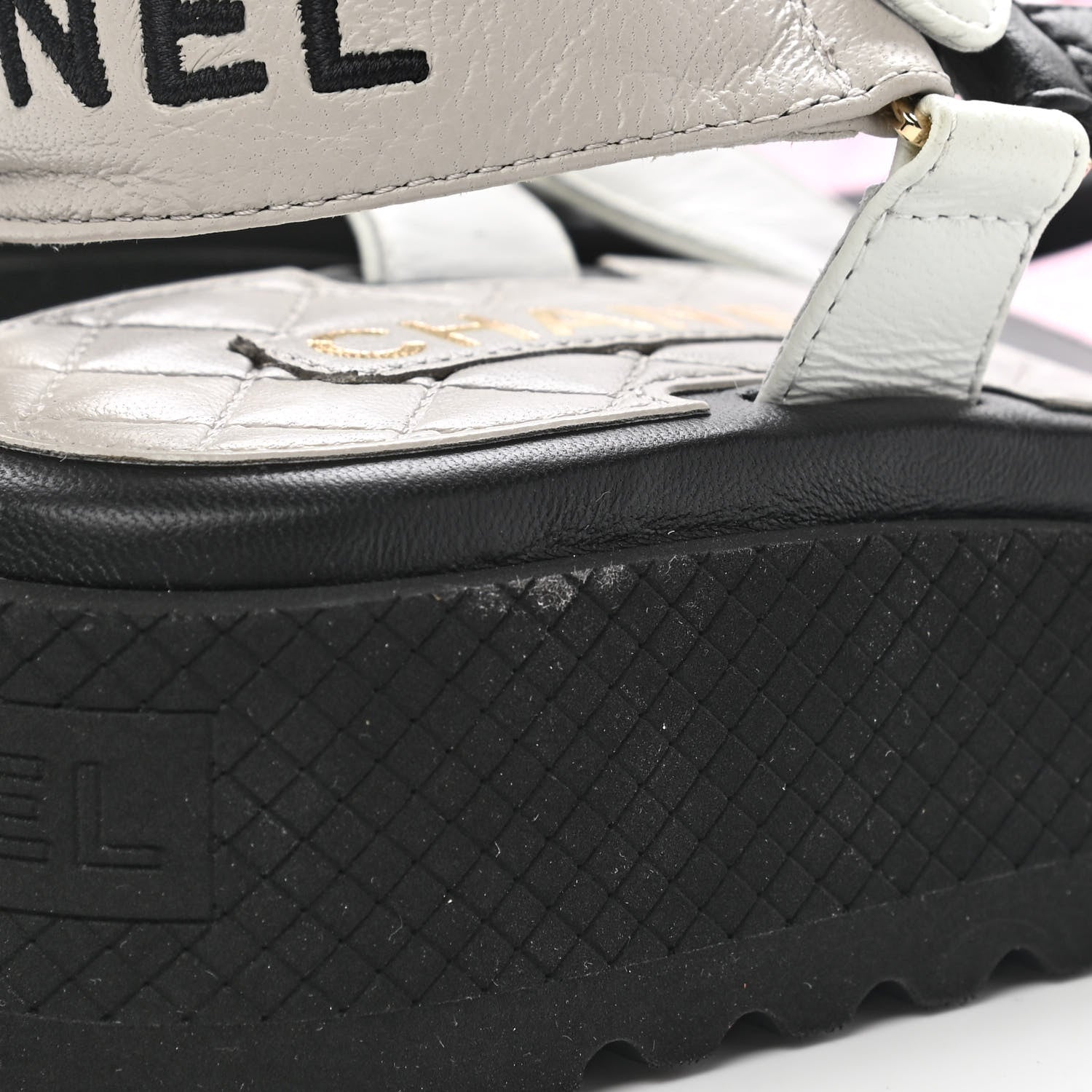 Chanel Lambskin Quilted CC Logo Platform Sandals 37.5 Black White Pink 9 of 11