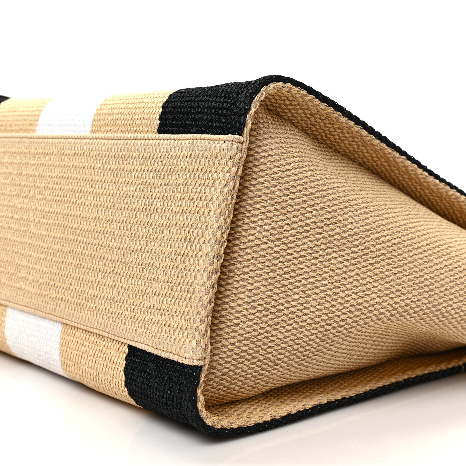 Chanel Straw Raffia Calfskin Striped Medium Deauville Tote Black Beige Ivory 9 of 9