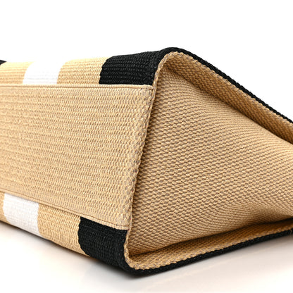 Chanel Straw Raffia Calfskin Striped Medium Deauville Tote Black Beige Ivory 9 of 9