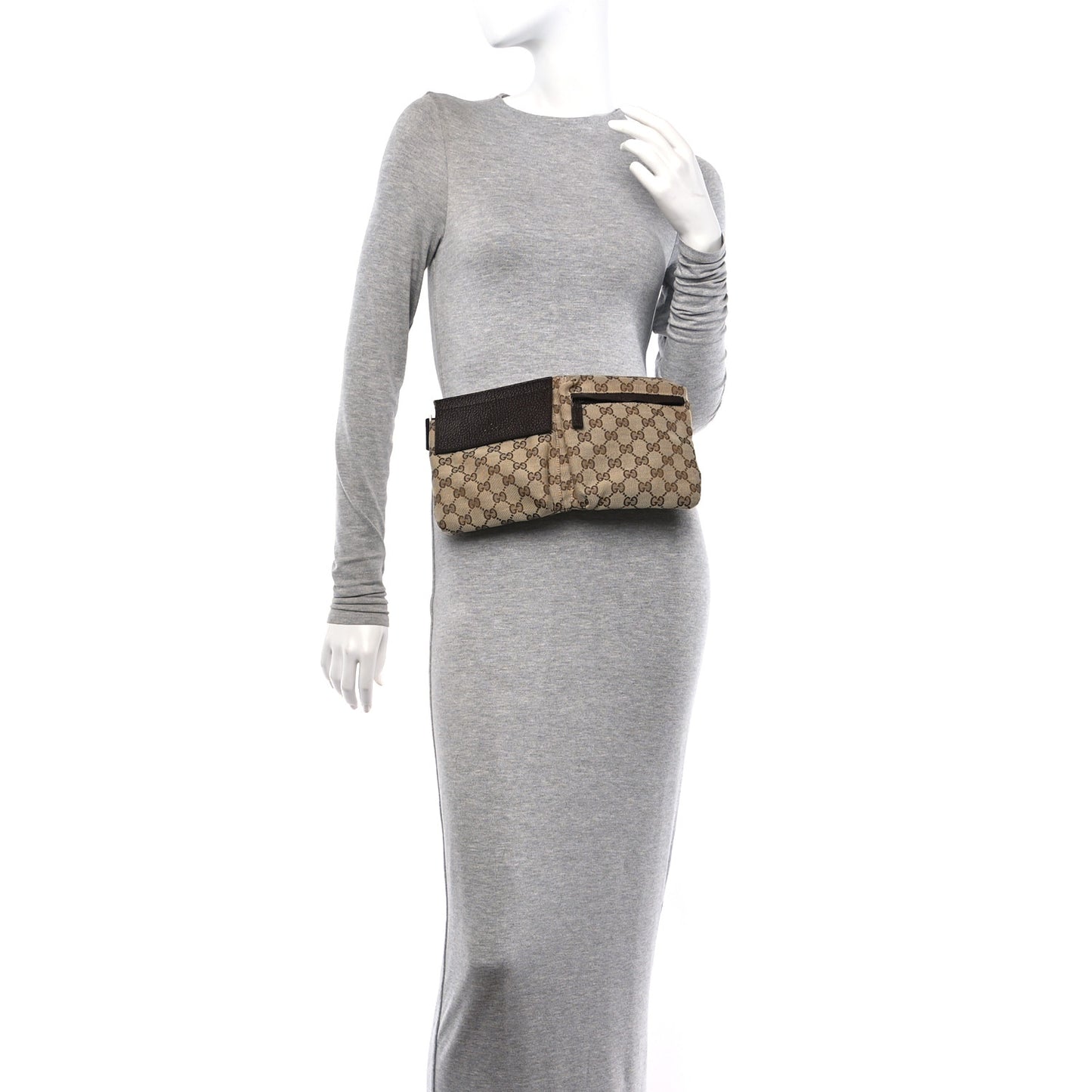 GG Monogram Double Pocket Belt Bag Dark Brown