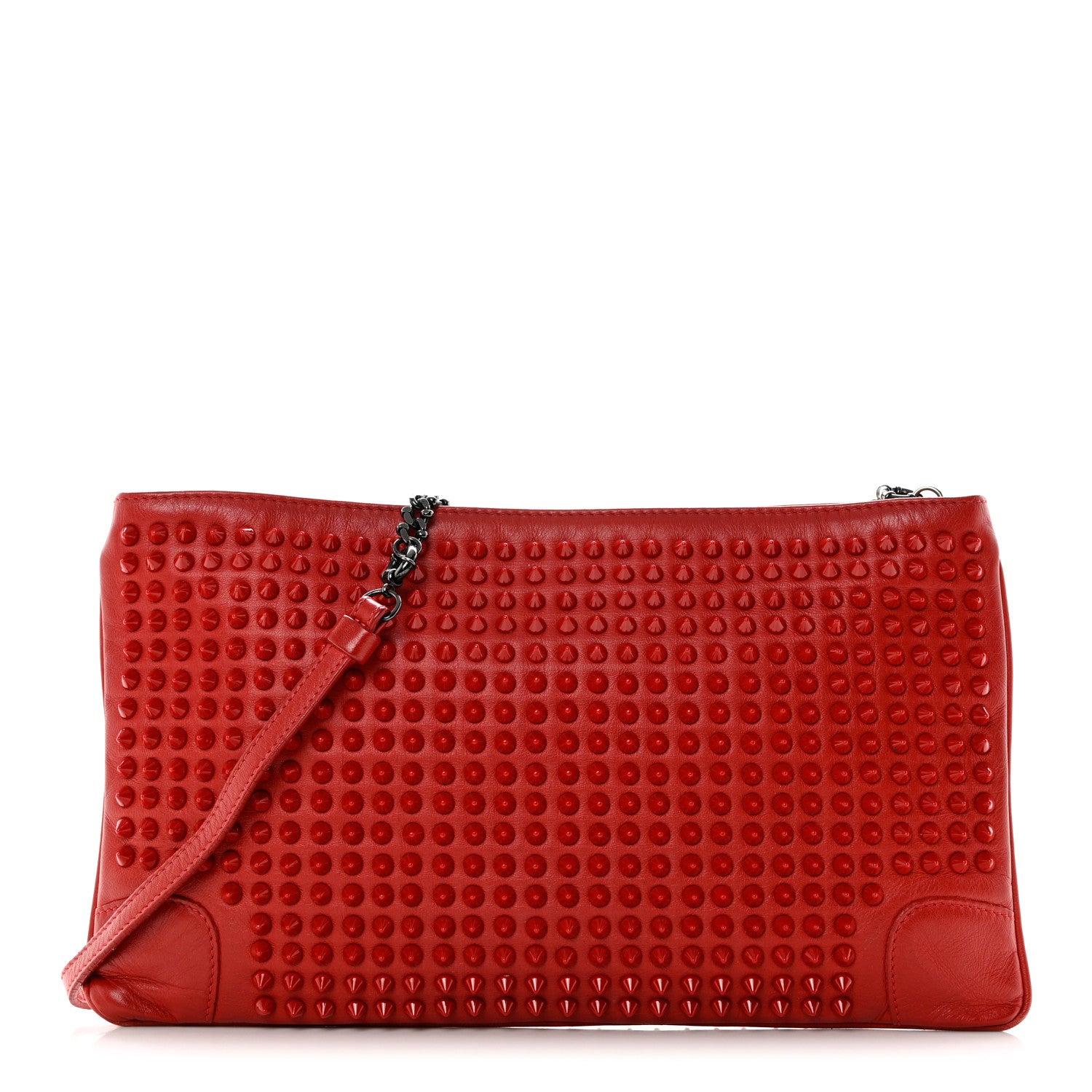 Christian Louboutin Calfskin Studded Loubiposh Clutch Red 1 of 15