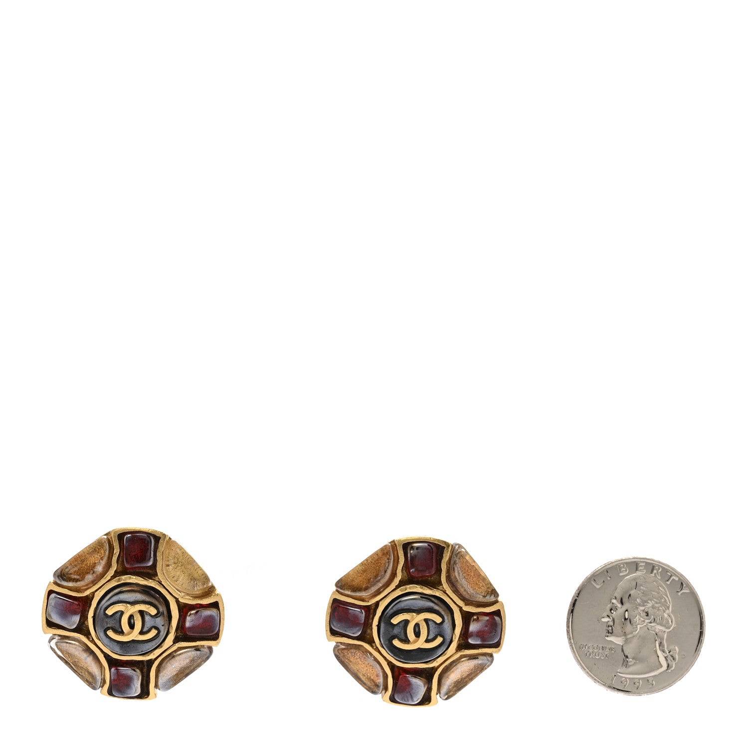 Chanel Gripoix Clip On Earrings Gold Red Black 2 of 7