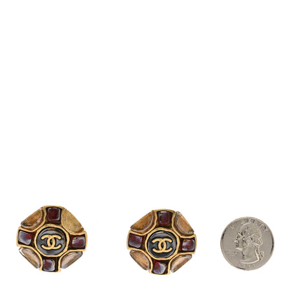 Chanel Gripoix Clip On Earrings Gold Red Black 2 of 7