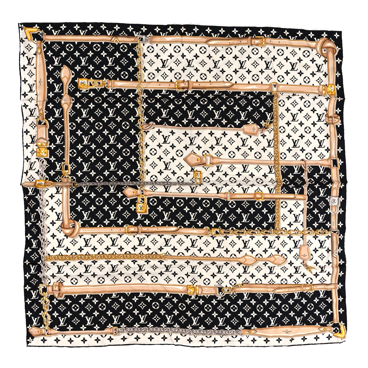 Silk Monogram Confidential Square Scarf Black