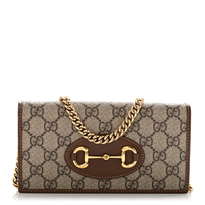 Gucci GG Supreme Monogram Azalea Calfskin Horsebit 1955 Wallet On Chain Beige Ebony Brown Sugar 1 of 13