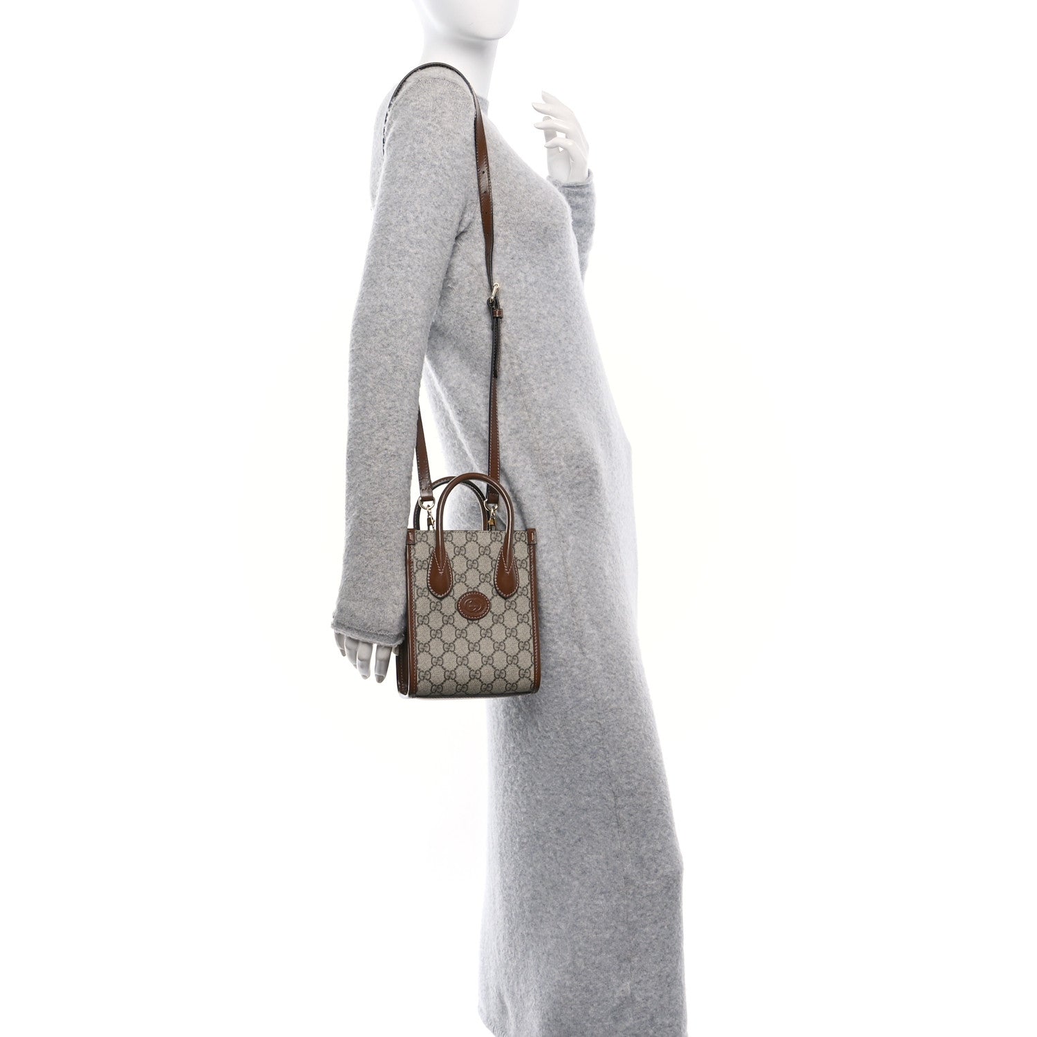 Gucci GG Supreme Monogram Azalea Calfskin Mini Retro Interlocking G Tote Bag Beige Ebony Brown Sugar 2 of 10
