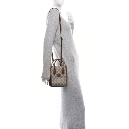 Gucci GG Supreme Monogram Azalea Calfskin Mini Retro Interlocking G Tote Bag Beige Ebony Brown Sugar 2 of 10