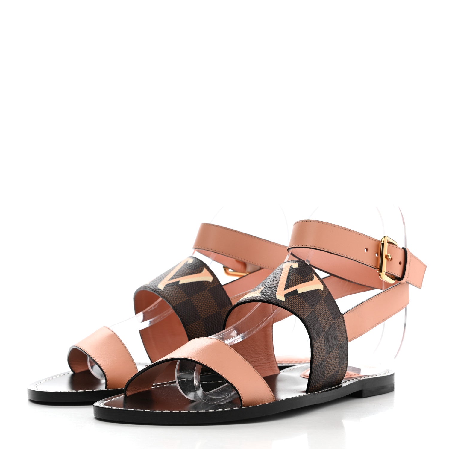Louis Vuitton Calfskin Damier Ebene Passenger Flat Sandals 38 Venus Pink 3 of 8