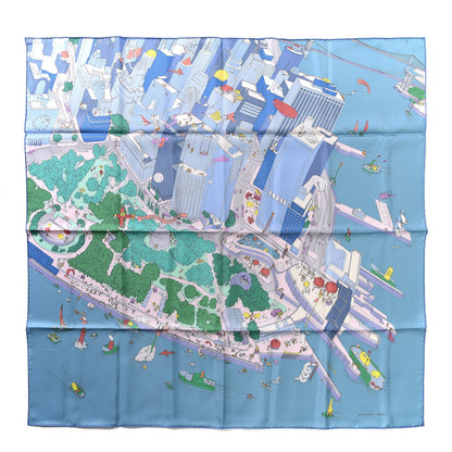 Hermes Silk The Battery New York Scarf 90 Bleu Vert Rose Pale 1 of 8