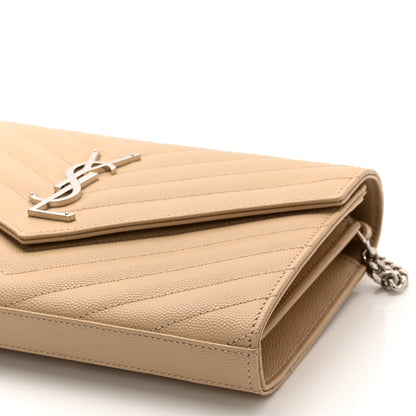 Saint Laurent Grain De Poudre Matelasse Chevron Monogram Chain Wallet Nude Powder 10 of 10