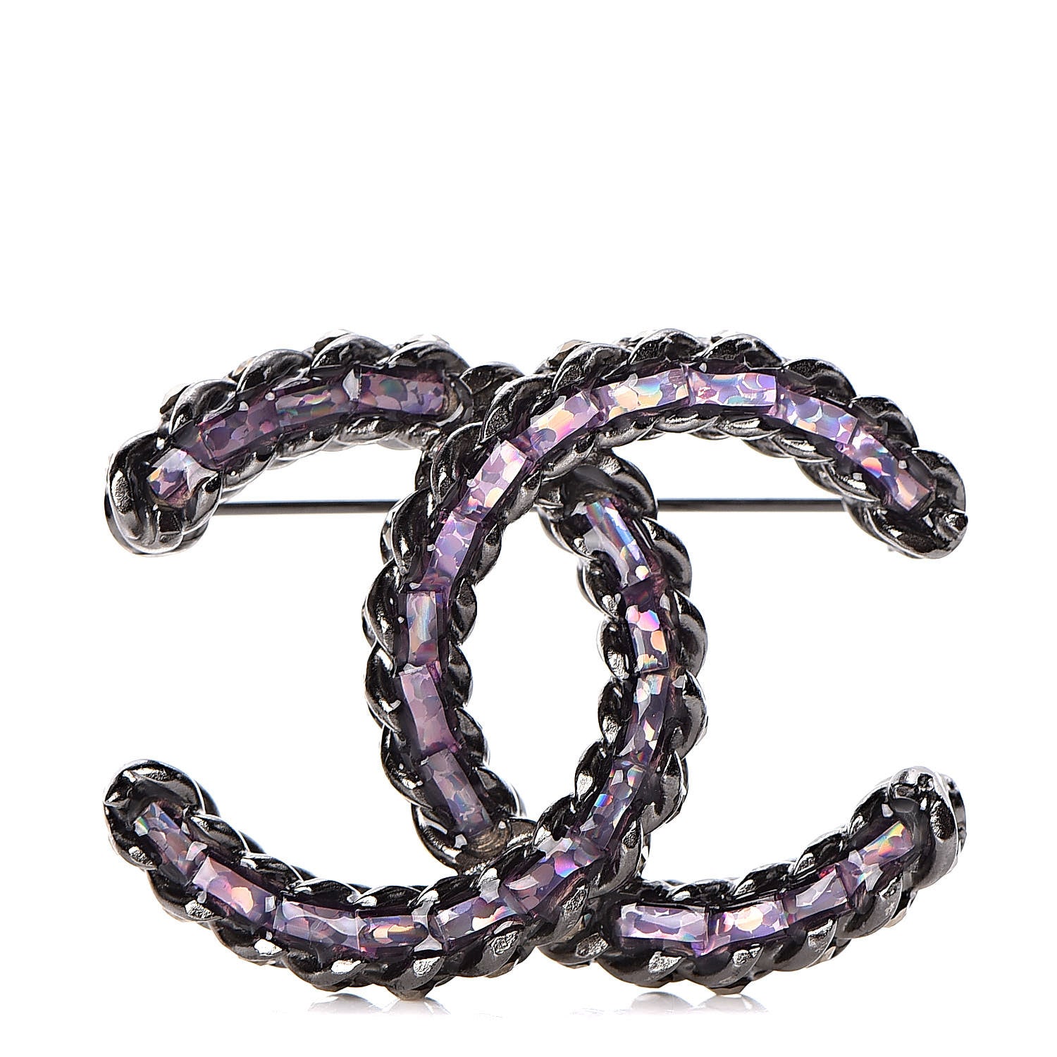 Chanel Ruthenium Enamel CC Brooch Iridescent Blue 1 of 4