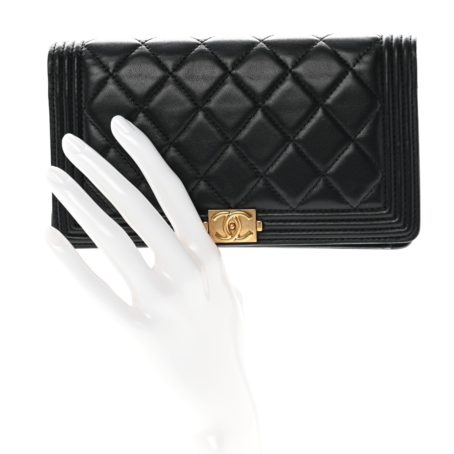 Chanel Lambskin Quilted Boy Yen Wallet Black 2 of 9