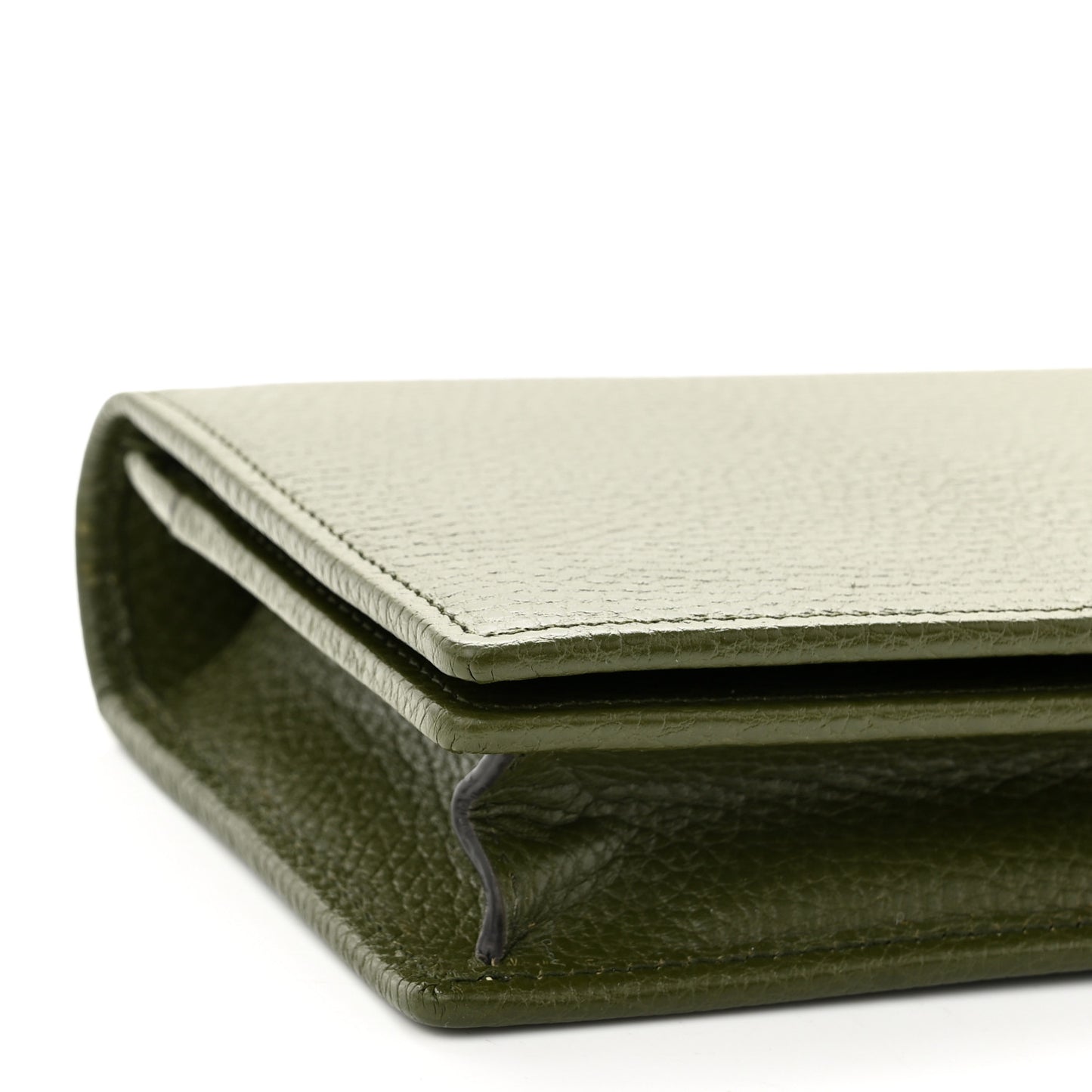 Dollar Calfskin Enamel Monochrome Mini GG Marmont Chain Wallet Military Wood