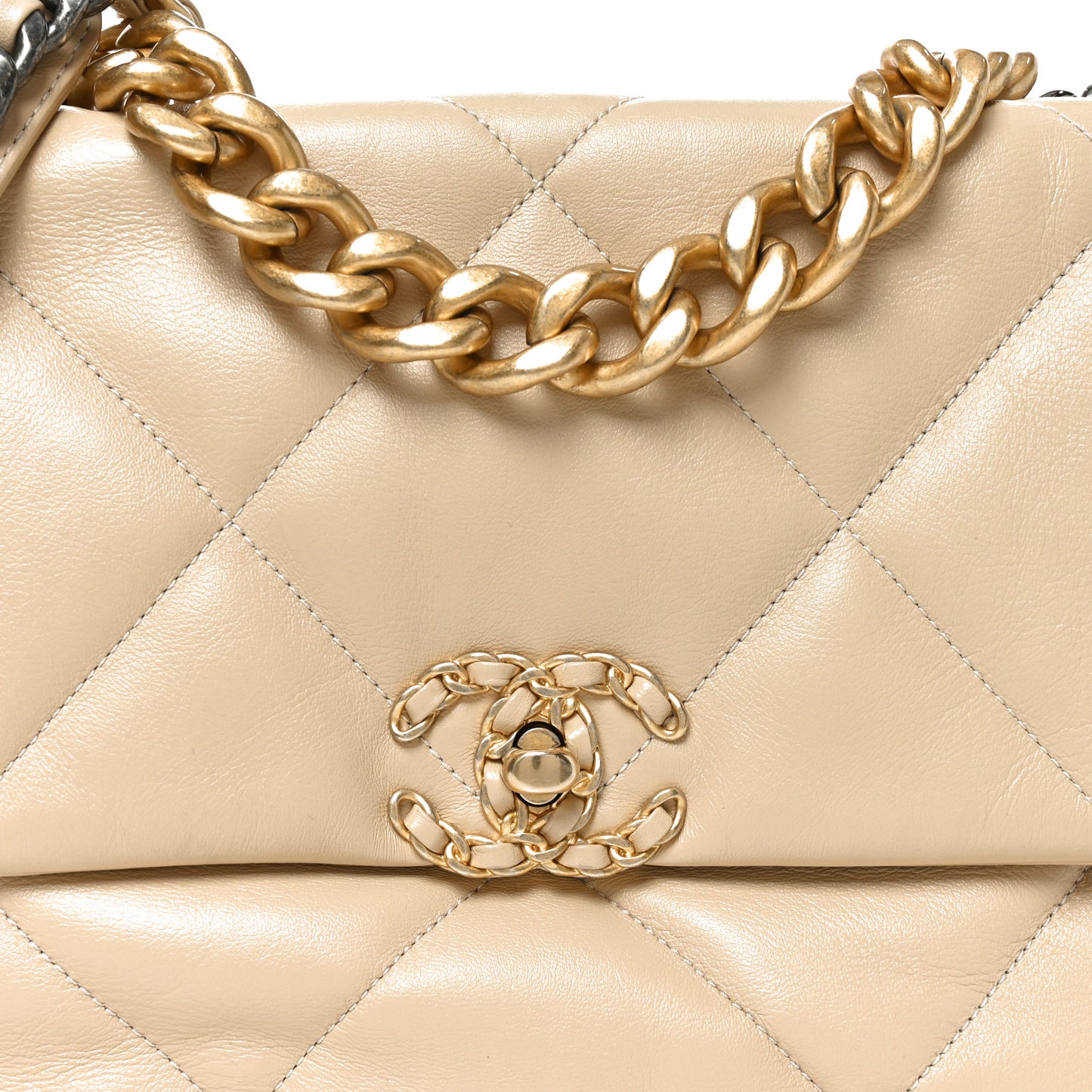 Lambskin Quilted Large Chanel 19 Flap Beige