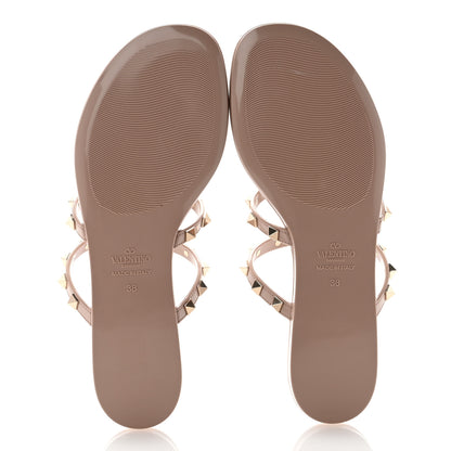 Valentino Garavani PVC Jelly Rockstud Caged Flat Thong Sandals 38 Poudre 5 of 7