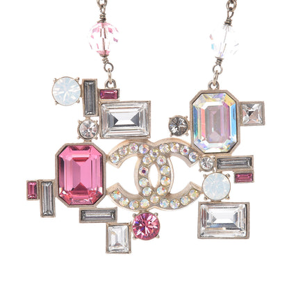 Chanel Crystal Baguette CC Pearl Necklace Pink Gold 4 of 5