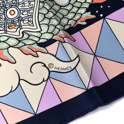 Hermes Silk L'Epopee D' Hermes Detail Scarf 70 Marine Fonce Saumon 4 of 5
