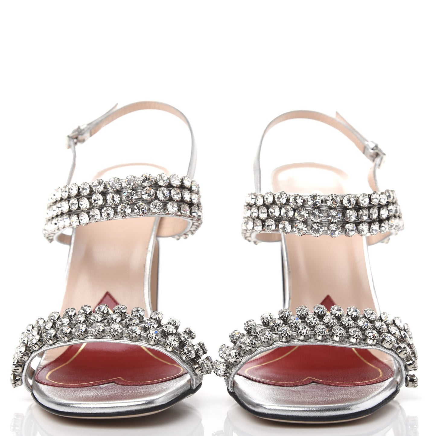 Nappa Silk Crystal Bertie High Heel Sandals 35.5 Argento