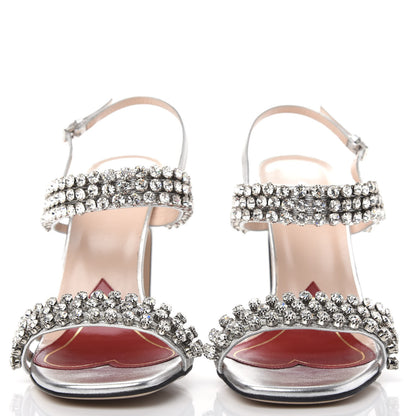 Gucci Nappa Silk Crystal Bertie High Heel Sandals 35.5 Argento 2 of 10