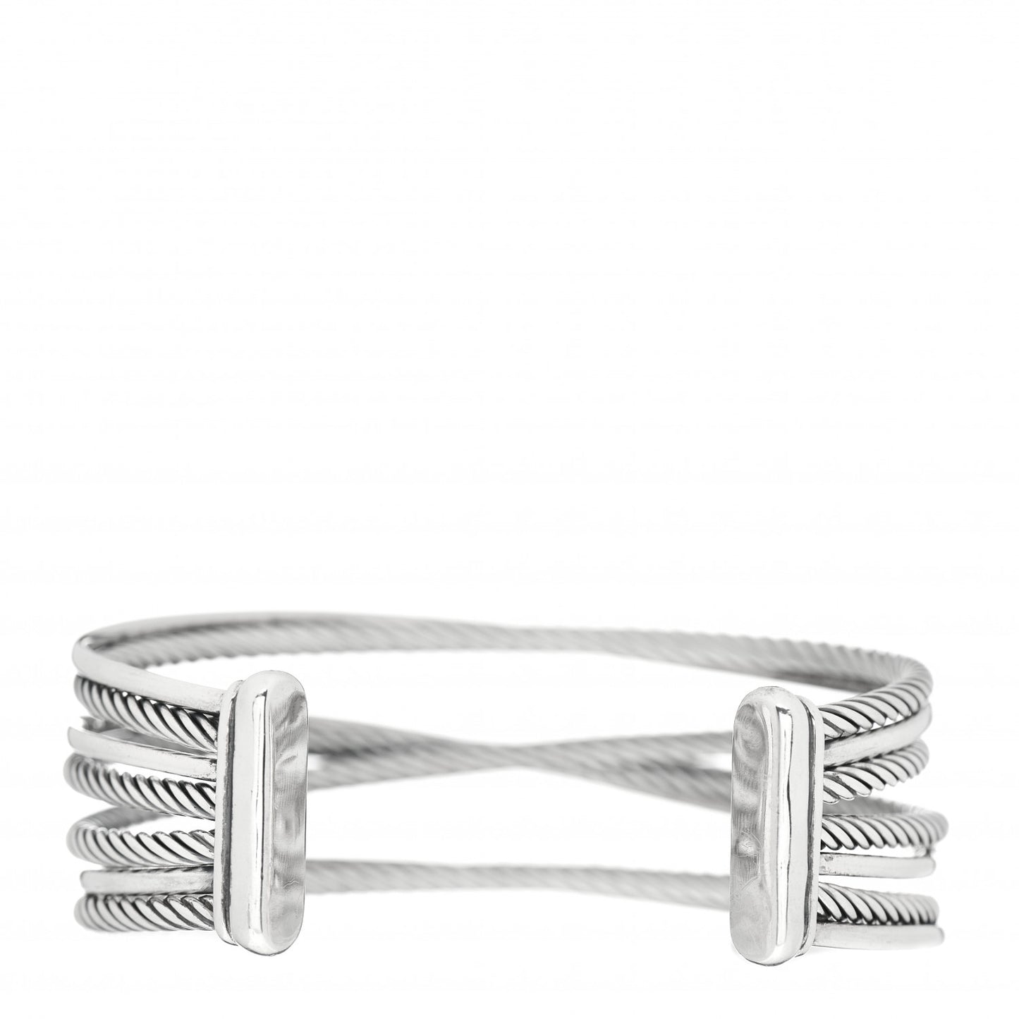 Sterling Silver Diamond Crossover Four Row Cuff Bracelet