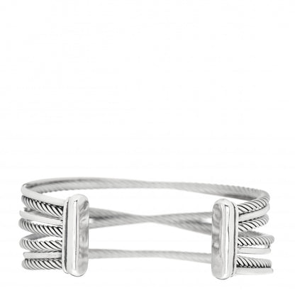 David Yurman Sterling Silver Diamond Crossover Four Row Cuff Bracelet 3 of 5
