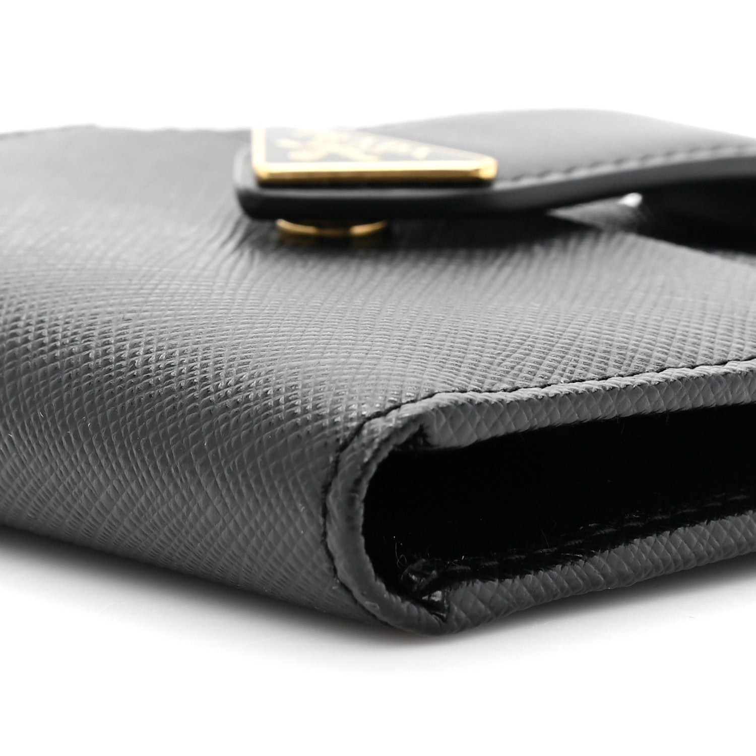 Prada Saffiano Tab Small Triangle Compact Wallet Black 9 of 11