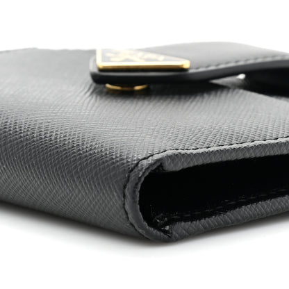 Prada Saffiano Tab Small Triangle Compact Wallet Black 9 of 11