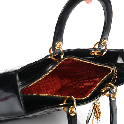 Christian Dior Vintage Patent Cannage Large Lady Dior Black 11 of 16
