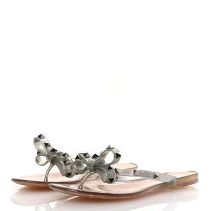 Valentino Garavani PVC Jelly Glitter Rockstud Bow Thong Sandals 37 Silver 4 of 12