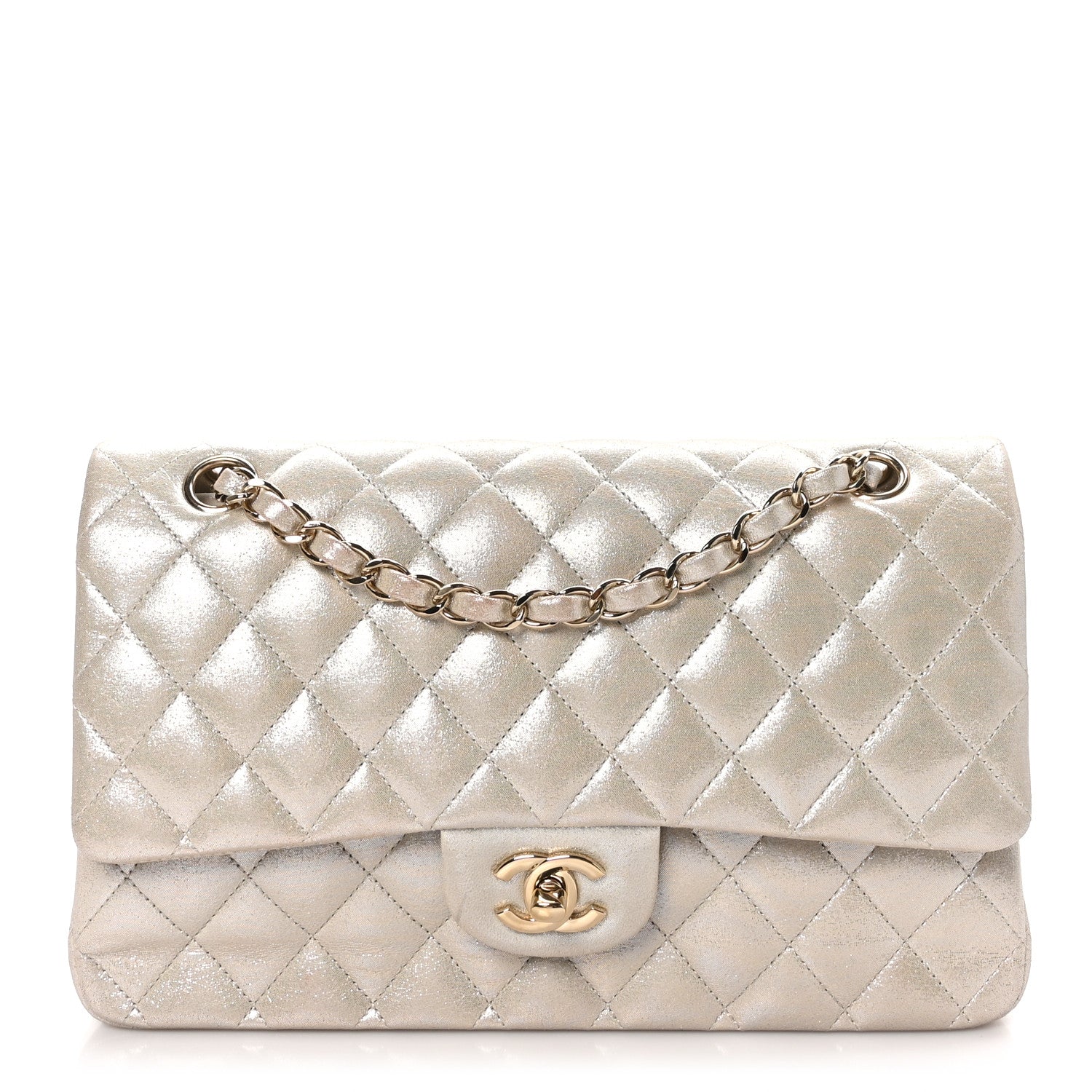 Chanel Iridescent Calfskin Quilted Medium Double Flap Light Gold 1 of 11
